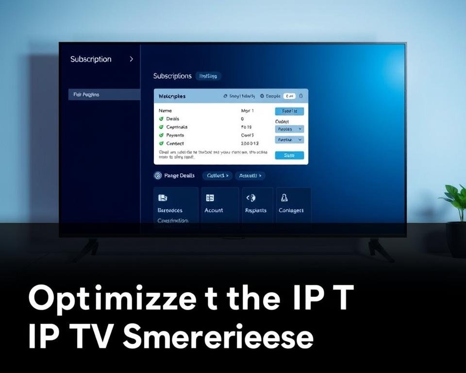 A modern, minimalist configuration panel for a television subscription service. In the foreground, a sleek, edge-to-edge display showcases subscription details, with intuitive controls and settings. The middle ground features a clean, uncluttered interface, highlighting key information such as package details, payment options, and account management tools. The background has a subtle, gradient-based color scheme, providing a sophisticated and calming atmosphere. The overall composition conveys a sense of simplicity, efficiency, and professionalism, suitable for an article on optimizing the IPTV Smarters experience.