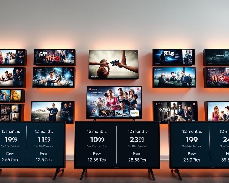A series of televisions arranged in a grid, displaying various subscription plans and durations. The televisions are backlit, creating a warm and inviting atmosphere. The foreground features a selection of 12-month and 24-month subscription options, with clear pricing and package details displayed on the screens. The middle ground showcases different content genres, such as movies, TV shows, and live events, to highlight the breadth of programming available. The background sets a modern, minimalist scene, with clean lines and a sleek, contemporary design. The overall impression conveys the long-term value and convenience of the IPTV subscription service. A series of televisions arranged in a grid, displaying various subscription plans and durations. The televisions are backlit, creating a warm and inviting atmosphere. The foreground features a selection of 12-month and 24-month subscription options, with clear pricing and package details displayed on the screens. The middle ground showcases different content genres, such as movies, TV shows, and live events, to highlight the breadth of programming available. The background sets a modern, minimalist scene, with clean lines and a sleek, contemporary design. The overall impression conveys the long-term value and convenience of the IPTV subscription service.