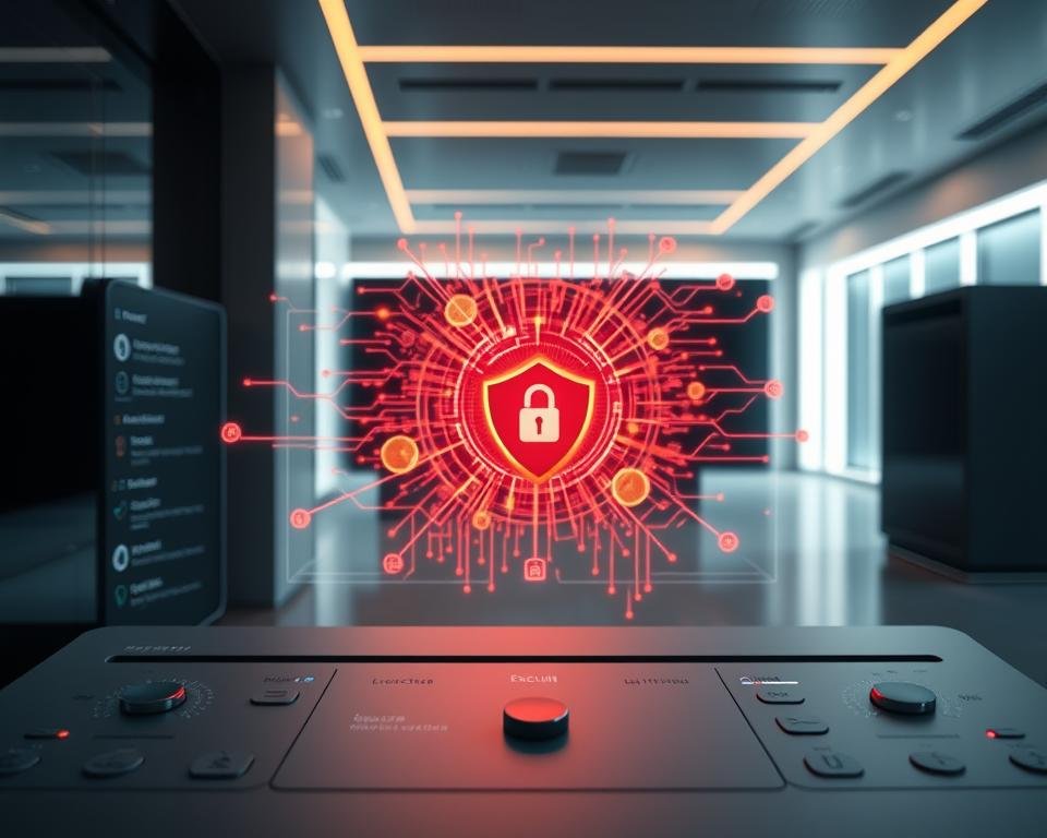 A sophisticated legal streaming application interface with a strong emphasis on security and data privacy. The foreground depicts a clean, minimalist user dashboard with intuitive controls and toggles for various security features like encrypted connections, user authentication, and content access permissions. The middle ground showcases a vibrant, abstract data visualization representing the secure data flow between the application and remote servers. The background features a sleek, high-tech environment with subtle holographic elements, conveying a sense of advanced, future-forward technology. Soft, warm lighting accentuates the premium, trustworthy atmosphere. The overall composition communicates a seamless, trustworthy user experience focused on legal compliance and robust cybersecurity. A sophisticated legal streaming application interface with a strong emphasis on security and data privacy. The foreground depicts a clean, minimalist user dashboard with intuitive controls and toggles for various security features like encrypted connections, user authentication, and content access permissions. The middle ground showcases a vibrant, abstract data visualization representing the secure data flow between the application and remote servers. The background features a sleek, high-tech environment with subtle holographic elements, conveying a sense of advanced, future-forward technology. Soft, warm lighting accentuates the premium, trustworthy atmosphere. The overall composition communicates a seamless, trustworthy user experience focused on legal compliance and robust cybersecurity.